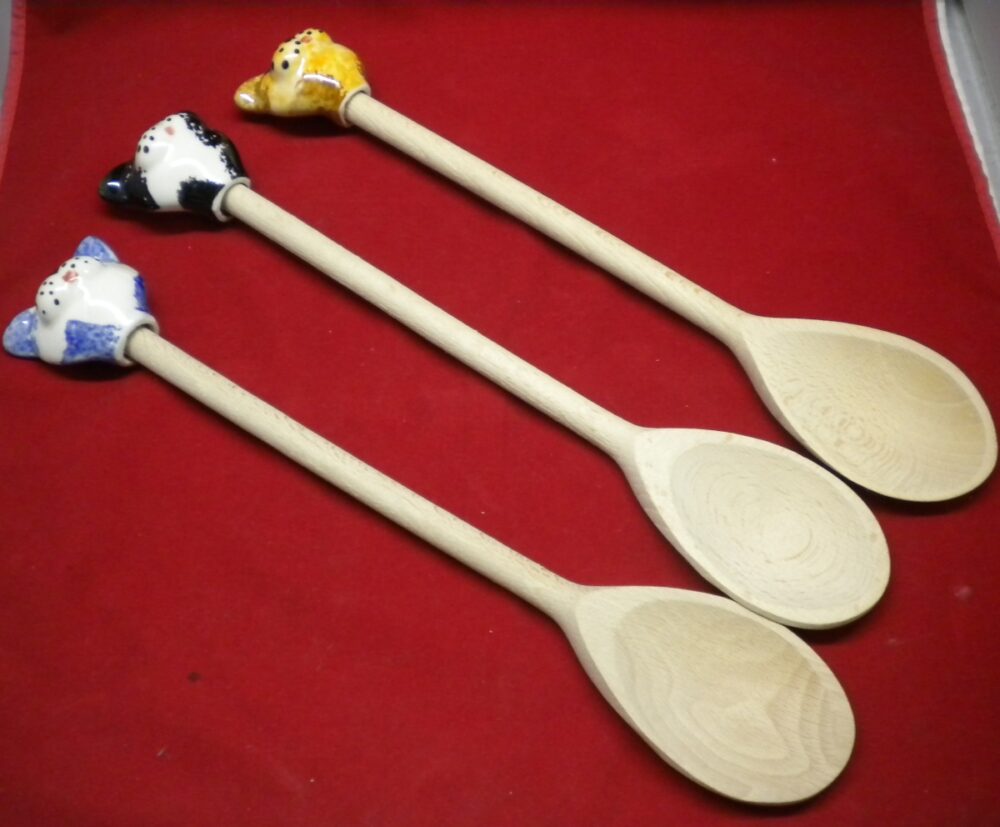 Wood Kitchen Spoons w/Cat Top